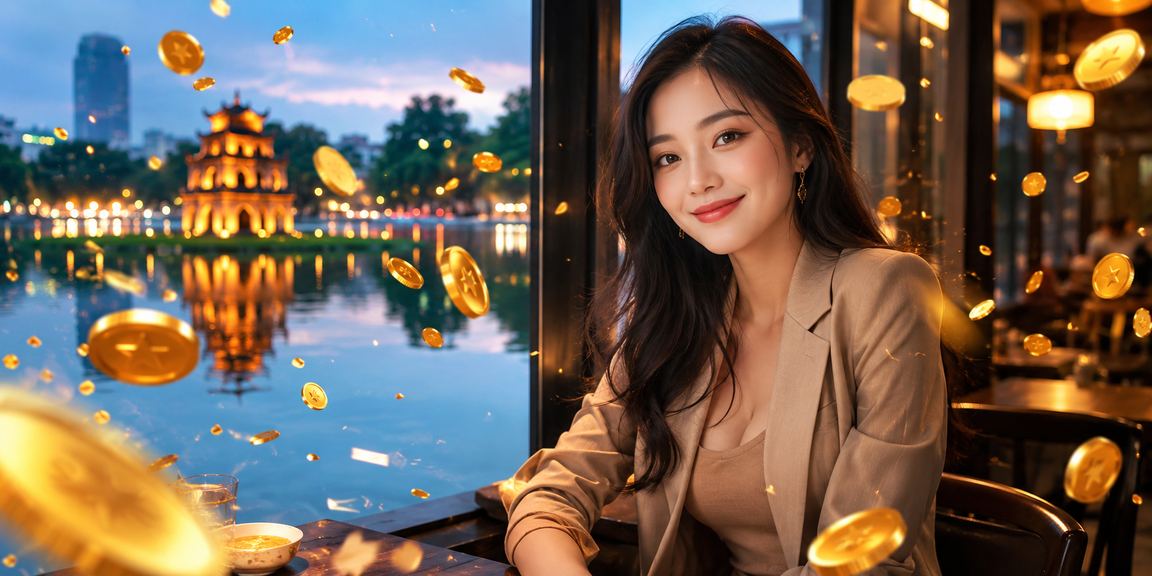 Người dùng tại Hà Nội ngồi cà phê buổi sáng tra cứu chương trình tiền thưởng và ưu đãi nạp tiền trên điện thoại