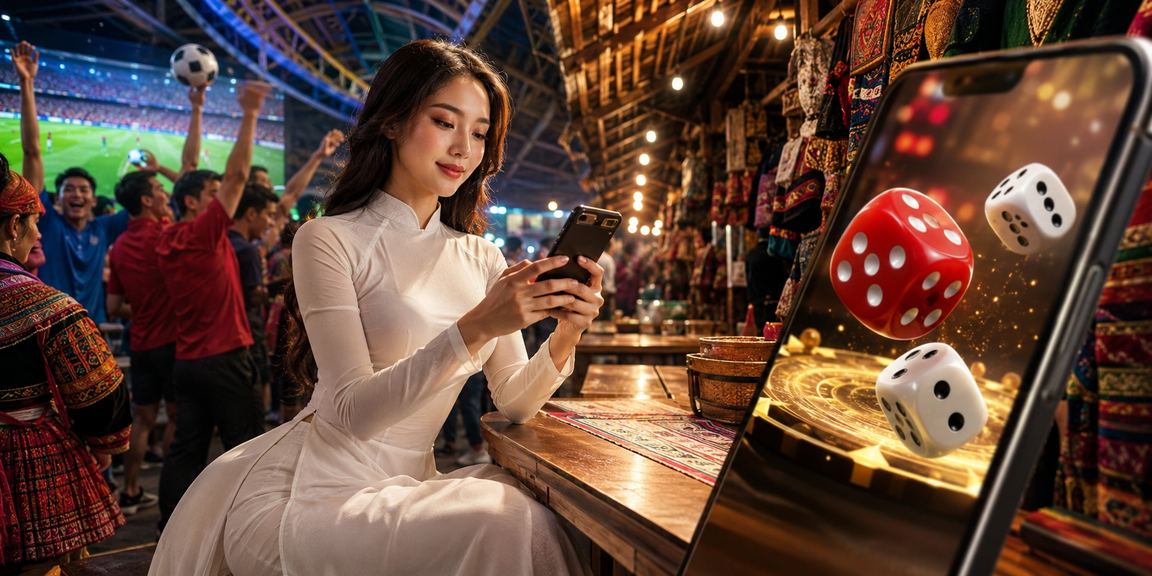 Người mặc áo dài tại Sapa tham khảo thông tin trò chơi Tài Xỉu trên điện thoại